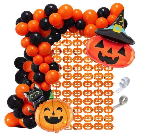 Girlanda balonowa pomarańczowo czarna na Halloween Dynie Kurtyna Czarownica Szafran Limited