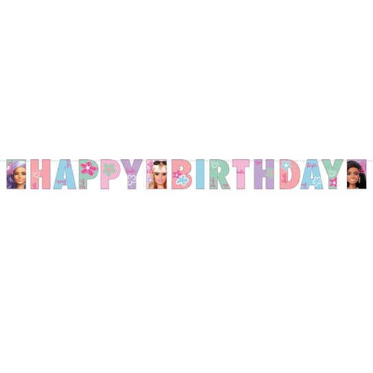 Girlanda Barbie pastelowa urodziny Happy Birthday ABC