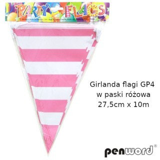Girlanda Flagi Gp4 W Paski Różowa 27,5Cmx10M Penword PENWORD