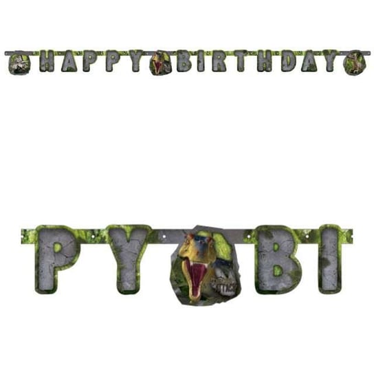 Girlanda, Happy Birthday - Dinozaury, zielony, 130 cm Amscan