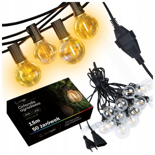 Girlanda Ogrodowa Świetlna 15M 50X LED żarówki E12 wodoszczelna wytrzymała ledrgb