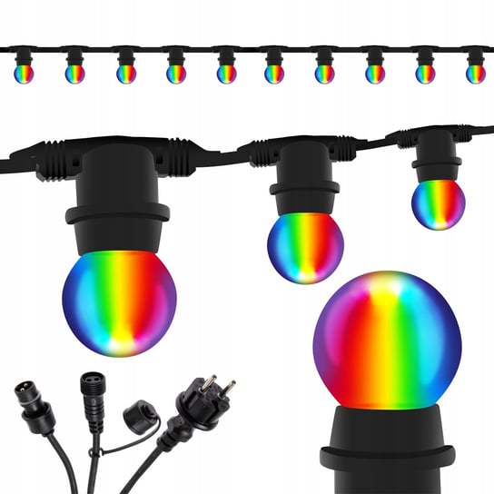 Girlanda Ogrodowa Zewnętrzna Łańcuch Świetlny 10m 10xE27 LED 1W RGB Kobi NNLED