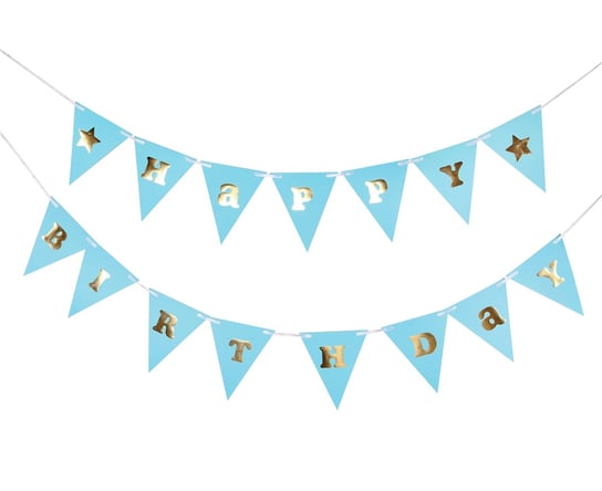 Girlanda papierowa B&G Happy Birthday - Baby Boy, jasnoniebieska, 300 cm, DIY, wys. flagi 17 cm GoDan