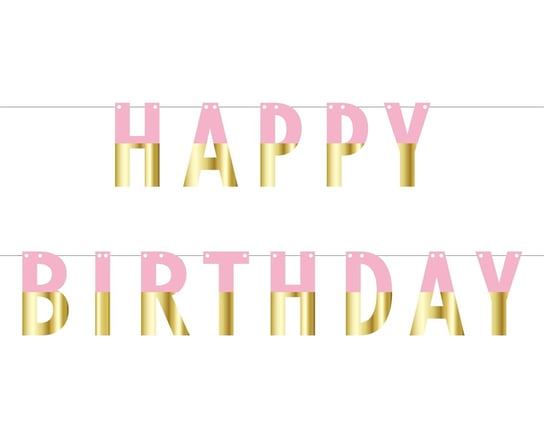 Girlanda Papierowa (Zrób To Sam) Happy Birthday, Różowo-Złota, Dł. 160 Cm GoDan