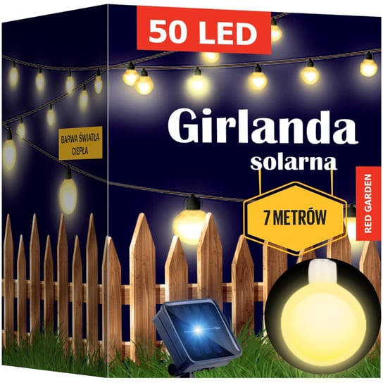 GIRLANDA SOLARNA OGRODOWA LAMPKI LED 50 ŻARÓWEK RED GARDEN