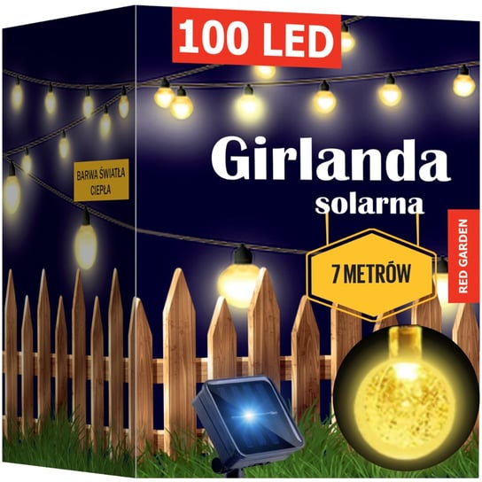 GIRLANDA SOLARNA OGRODOWA LAMPKI SOLARNE 100 ŻARÓWEK LED NA BALKON 14metrów RED GARDEN
