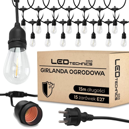 GIRLANDA ŚWIETLNA OGRODOWA ZEWNĘTRZNA 15m ŻARÓWKI 15x E27 LED LAMPKI APPIO