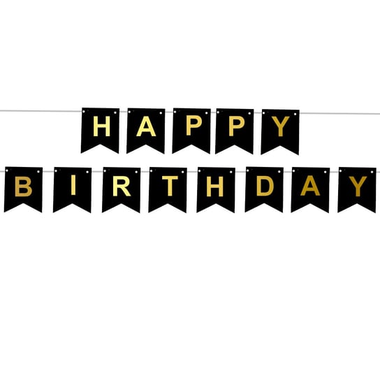 Girlanda urodzinowa Happy Birthday Czarna, złoty napis, 190cm PartyPal