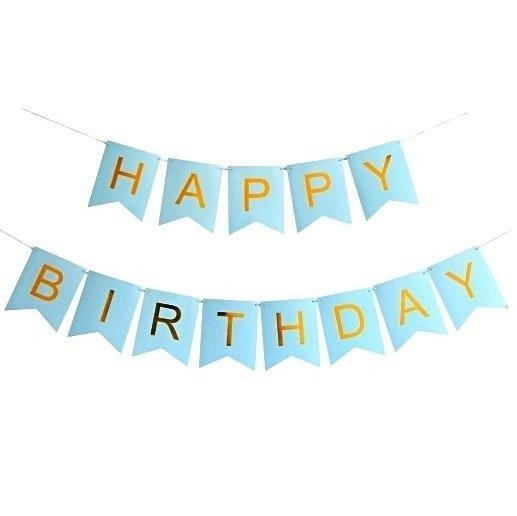 Girlanda urodzinowa Happy Birthday Niebieska, złoty napis, Mała, 16cm PartyDeco