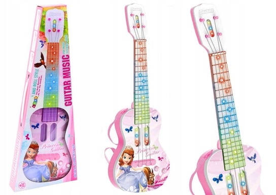 Gitara elektryczna z księżniczką dla dzieci światła melodie różowa Lean Toys