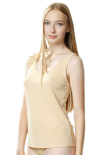 Gładka koszulka damska Nela podkoszulek : Kolor - Beżowy, Rozmiar - 52 Mewa Lingerie
