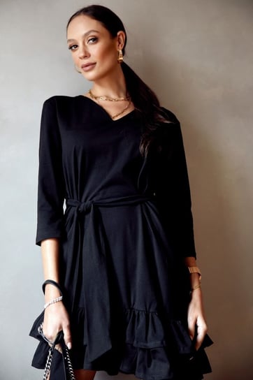 Gładka sukienka z falbankami i paskiem czarna FK614 XL Inna marka