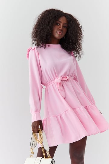 Gładka sukienka ze stójką różowa 17576 UNIW Inna marka