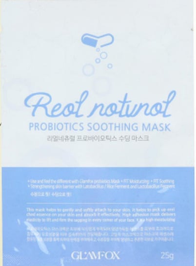 Glamfox Probiotic Soothing Mask Nawilżająco-Kojąca Maska Probiotyczna W Płachcie Do Skóry Suchej, Dojrzałej i Narażonej Na Zanieczyszczenia 25g. Glamfox