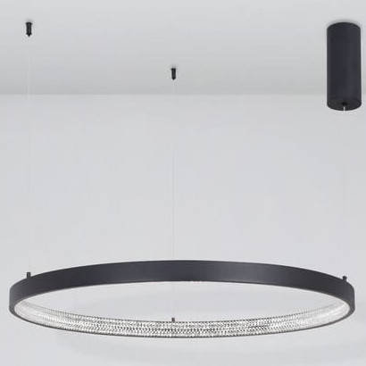 Glamour LAMPA wisząca MORON LE41724 Luces Exclusivas okrąga OPRAWA metalowy ZWIS LED 50W 3000K ring z krysztakami czarny Luces Exclusivas