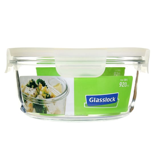 GLASSLOCK - Fancy - Szklany pojemnik kuchenny, okrągły 920 ml - Biały GLASSLOCK