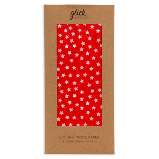 Glick, Bibułka Tissue Stars Red, 50x75 cm, 4 arkusze Glick
