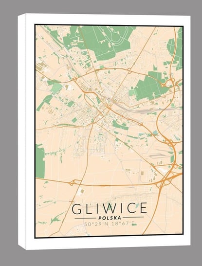 Gliwice, Polska mapa kolorowa - obraz na płótnie 30x40 cm Inny producent