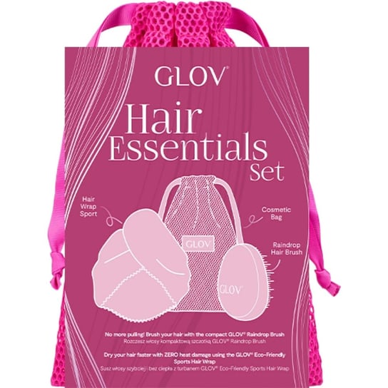 Glov,Hair Essentials zestaw turban do włosów + szczotka do włosów + worek do prania lub przechowywania Glov