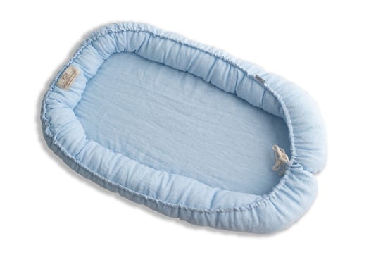 Gniazdko niemowlęce Prestige linen plain 55x80 niebieskie materacyk pozycjonujące Babymatex