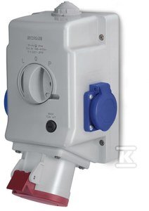 Gniazdo natynkowe OPTIMA-COMBI 3P+N+E 16A + 2x230V z przełącznikiem L-0-P Scame