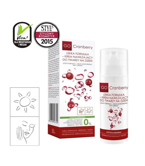 GoCranberry, Nova Kosmetyki, krem nawilżający do twarzy na dzień, lekka formuła, 50 ml GoCranberry