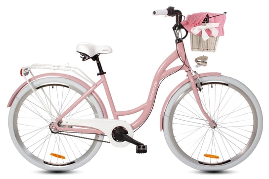 Goetze, Rower Miejski Style 28" Alu 3 Biegi Różowo Biały, Kosz Goetze