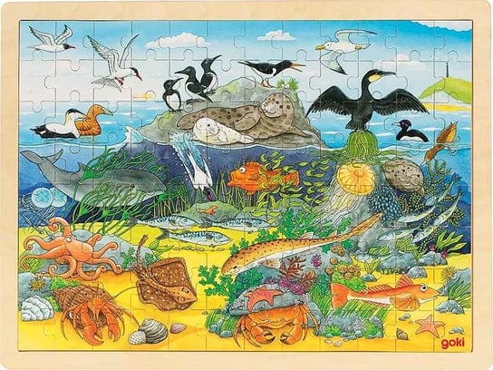 Goki, drewniane puzzle do układania Morski świat Goki