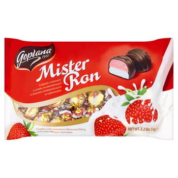Goplana Mister Ron Krem o smaku truskawkowym i krem śmietankowy w czekoladzie 1 kg Solidarność