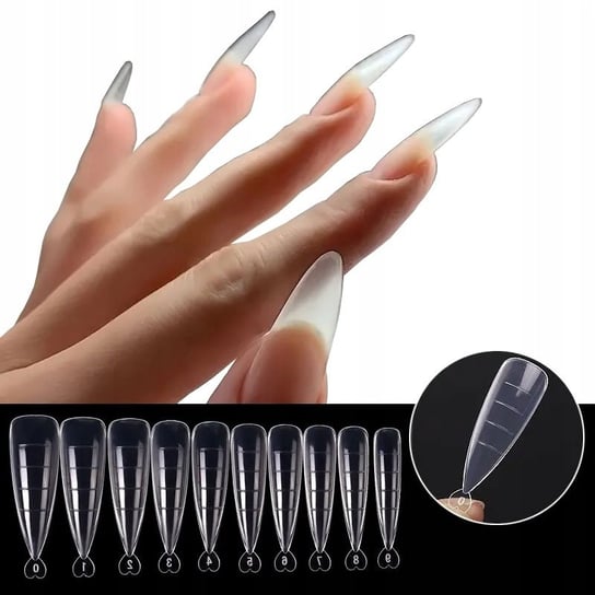 Górne Formy Dual Do Akrylożelu Wąski Migdał Stiletto 120 Szt Pudełko Puderek