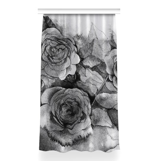 Gotowa zasłona na kółka Czarno-białe róże 150x260, Fabricsy Fabricsy