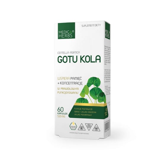 Gotu Kola wąkrotka azjatycka 520 mg Medica Herbs PAMIĘĆ Suplement diety Medica Herbs