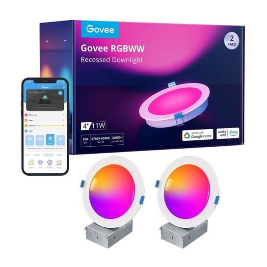 Govee B601B Smart LED Recessed Lights 2-Pack | Oprawa sufitowa LED | 4 cale, RGBWW, Wi-Fi, Bluetooth GOVEE