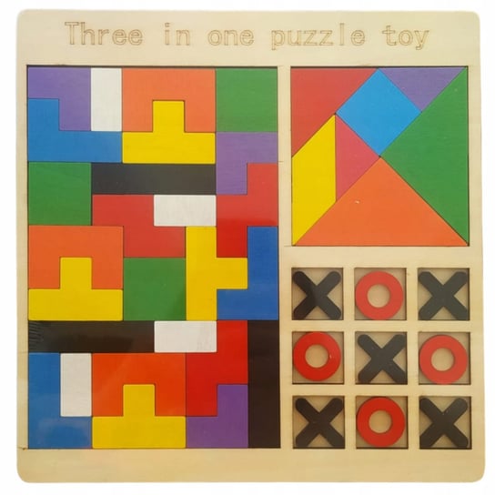 Gra logiczna drewniana 3w1 Tetris, Tangram, Kółko i krzyżyk Inna marka