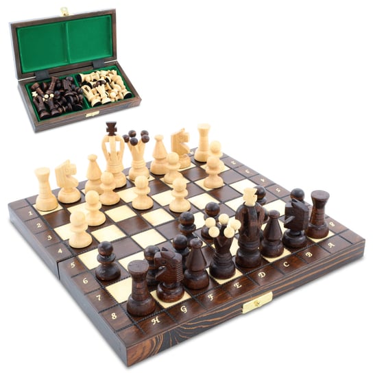 Gra w szachy szachownica wysokiej jakości drewno - zestaw szachownicy składany z dużymi figurami szachowymi dla dzieci i dorosłych 25 x 25 cm Amazinggirl