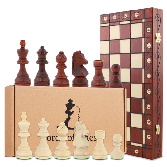 Gra w szachy szachownica wysokiej jakości drewno - zestaw szachownicy składany z dużymi figurami szachowymi dla dzieci i dorosłych 47,5 x 47,5 cm Amazinggirl