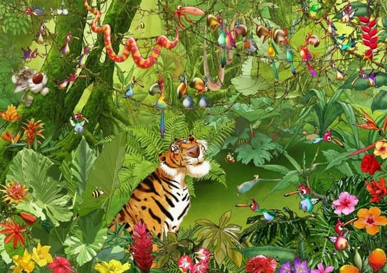 Grafika, puzzle, Tygrys w dżungli Ruyer Francois, 2000, el. Grafika
