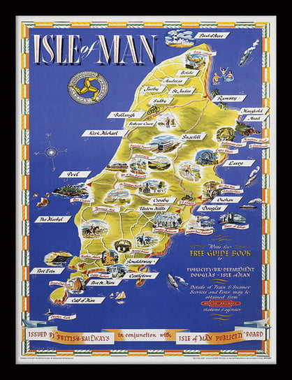 Grafika z Passe partout PYRAMID INTERNATIONAL Isle of Man Map, 30x40 cm Pyramid International