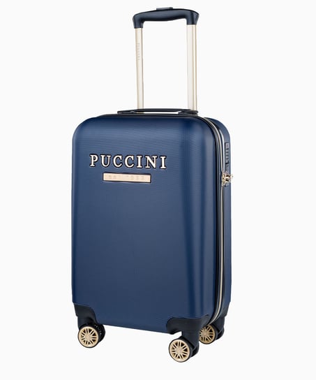 Granatowa walizka kabinowa z eleganckim napisem PUCCINI