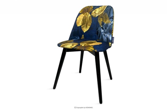 Granatowe krzesło kwiaty złote na nóżkach BAKERI Konsimo