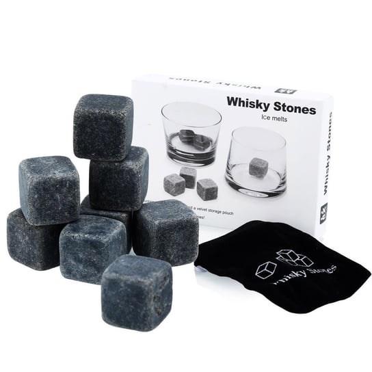 Granitowe kamienie do whisky w kolorze STONE SZARY - 9 sztuk granitowych kostek lodu wielokrotnego użytku z torbą do przechowywania idealnie nadających się do whisky - kamienie chłodzące kostki do wh Intirilife