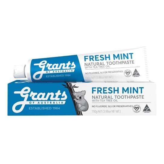 Grants of Australia, Fresh Mint Natural Toothpaste naturalna odświeżająca pasta do zębów bez fluoru, 110 g Grants Of Australia