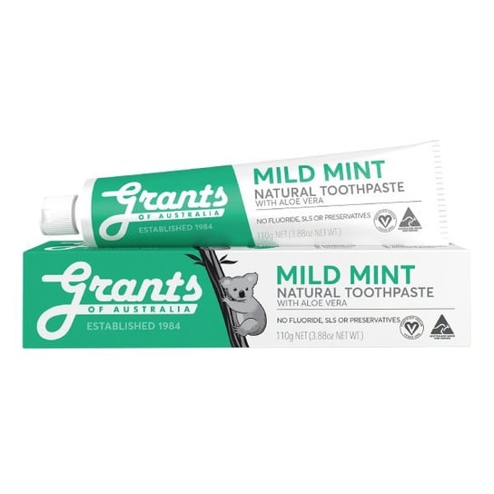 Grants of Australia, Mild Mint Natural Toothpaste naturalna łagodząca pasta do zębów bez fluoru, 110 g Grants Of Australia