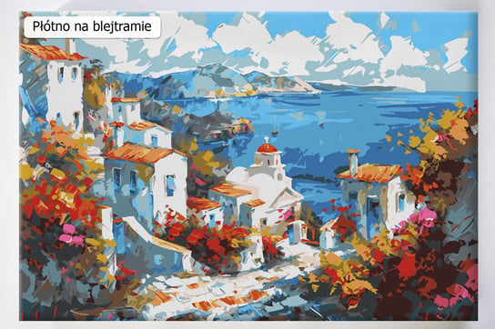 Greckie Santorini, Gresja, wybrzeże, wyspa, miasto, malowanie po numerach, blejtram, polskie Akrylowo