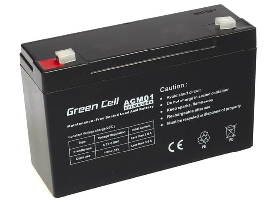 Green Cell, Akumulator Żelowy, Agm01 6v 12ah, Czarny Green Cell