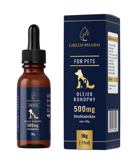 Green Pharm CERTYFIKOWANY Olejek konopny 5% CBD 500mg Animals 10ml Dla psów i kotów z olejem z łososia Green Pharm