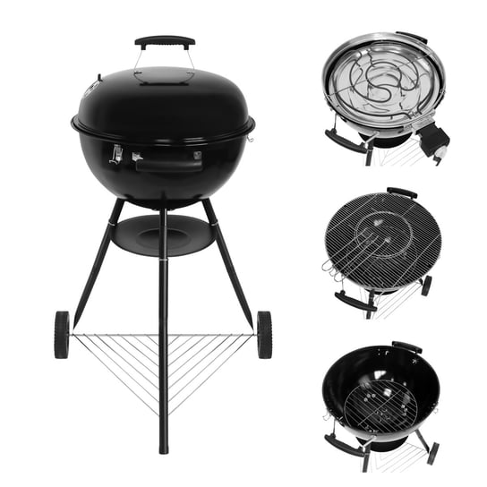 Grill elektryczno-węglowy Gregman Roast 60, 2 palniki o mocy 2.5 kW każdy, kompaktowy z kółkami do transportu, szybkie nagrzanie, Czarny Gregman