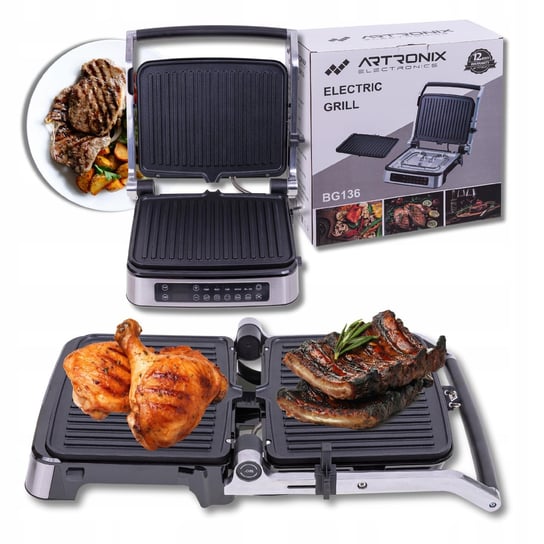 Grill Elektryczny 2000W z 5 programami wyświetlacz LED otwierany opiekacz Zlaro