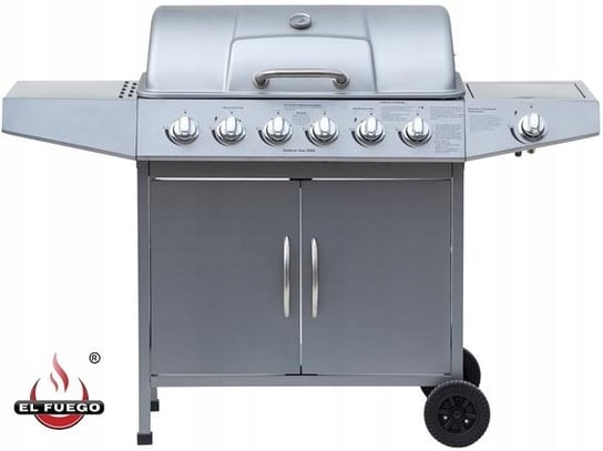 GRILL GAZOWY EL FUEGO DAYTON 17kW 6+1 KÓŁKA SREBRNY Z REDUKTOREM ! El Fuego