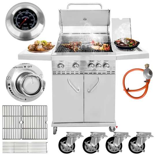 Grill gazowy ogrodowy nierdzewny 4+1 18,2 kW szafka na butlę żeliwny Vaco